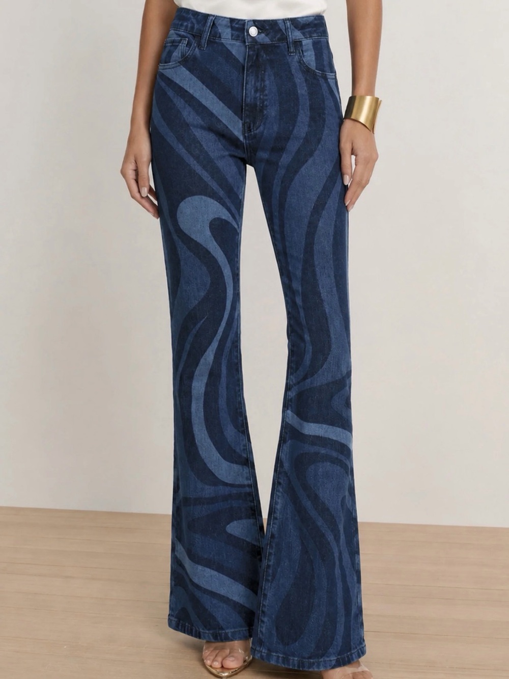Noli Dark and Medium Blue Swirl Flare Jeans(aria)